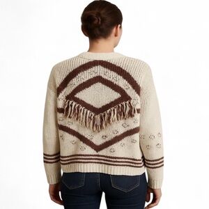 ASTR Fringe Open Cardigan Brown Cream Western Boho Chic Bohemian size small